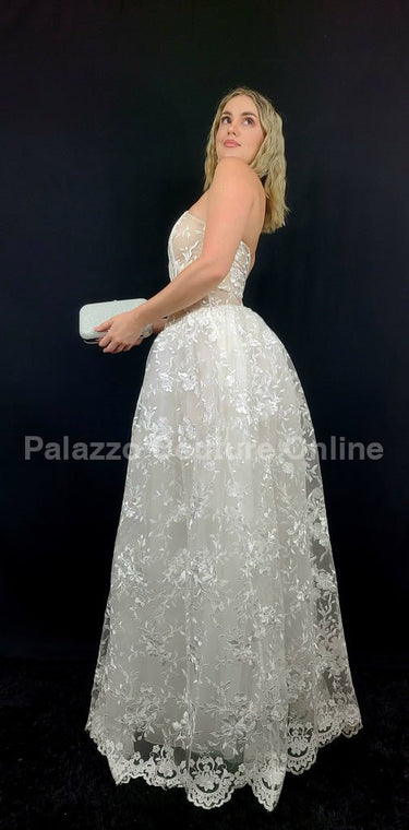 Enchanted Lace Corset Gown (White) - Palazzo Couture Online