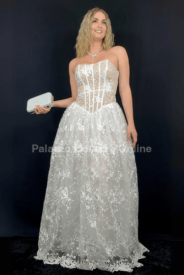 Enchanted Lace Corset Gown (White) - Palazzo Couture Online