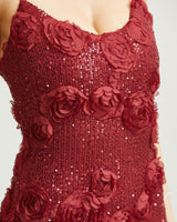 Enchanted Rosette Sequin Gown - Burgundy - Palazzo Couture Online