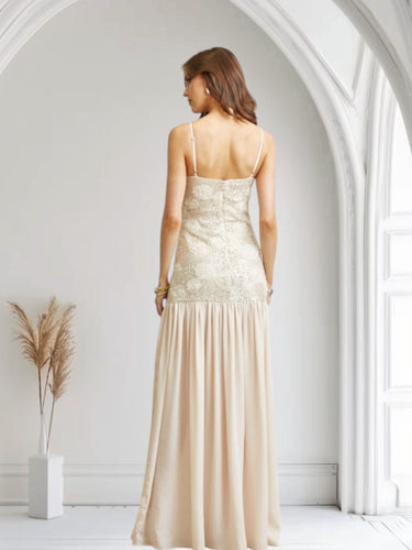 Enchanted Rosette Sequin Gown - Champagne - Palazzo Couture Online