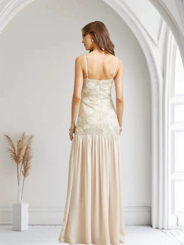 Women's Champagne maxi dress sequin style back view