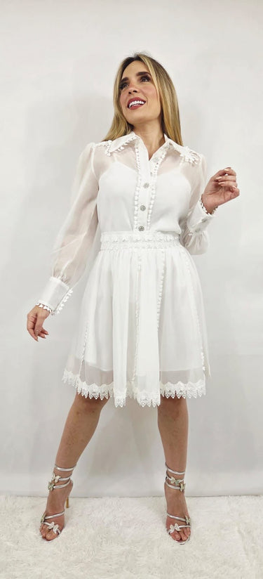 Enchanted Sheer Lace Skirt Set - White - Palazzo Couture Online