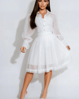 Enchanted Sheer Lace Skirt Set - White - Palazzo Couture Online