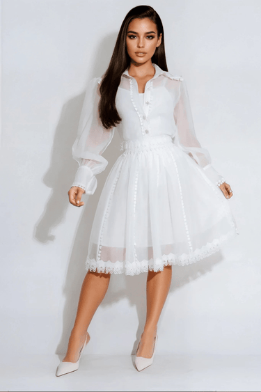 Enchanted Sheer Lace Skirt Set - White - Palazzo Couture Online