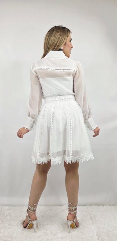Enchanted Sheer Lace Skirt Set - White - Palazzo Couture Online