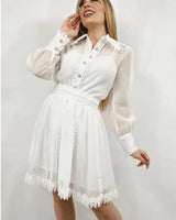Enchanted Sheer Lace Skirt Set - White close up of lace top design and fabric