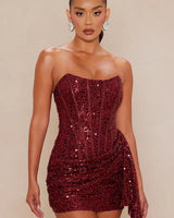 Enchantment Sequin Corset Mini Dress - Merlot - Palazzo Couture Online