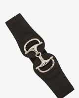 Equestrian Luxe elastic waist belt in black with polished horsebit buckle