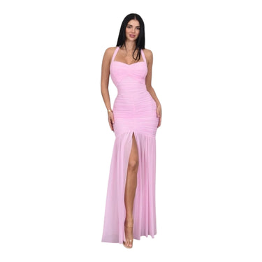 Women's Baby Pink maxi dress halter style back view