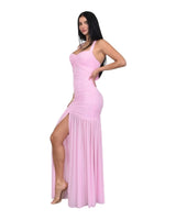 Eternal Allure Ruched Halter Maxi Dress - Baby Pink close up detail of halter design and fabric