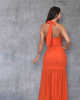 Eternal Allure Ruched Halter Maxi Dress - Orange - Palazzo Couture Online