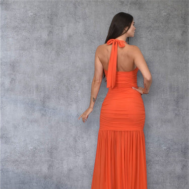 Eternal Allure Ruched Halter Maxi Dress - Orange - Palazzo Couture Online