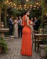 Eternal Allure Ruched Halter Maxi Dress - Orange - Palazzo Couture Online