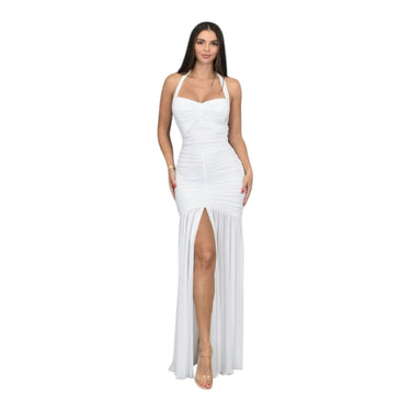 Eternal Allure Ruched Halter Maxi Dress - White - Palazzo Couture Online