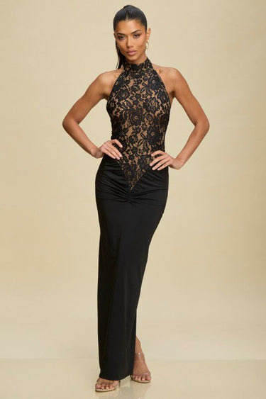 Eternal Elegance Lace Halter Maxi Dress - Palazzo Couture Online