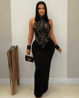 Eternal Elegance Lace Halter Maxi Dress - Palazzo Couture Online