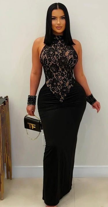 Eternal Elegance Lace Halter Maxi Dress - Palazzo Couture Online