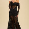Eternal Lace Contrast Off - Shoulder Maxi Dress - Black - Palazzo Couture Online