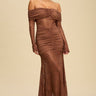 Eternal Lace Contrast Off - Shoulder Maxi Dress - Brown - Palazzo Couture Online