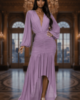 Ethereal Allure Ruched High - Low Gown - Dusty Wineberry - Palazzo Couture Online