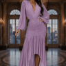 Ethereal Allure Ruched High - Low Gown - Dusty Wineberry - Palazzo Couture Online
