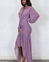 Women's Dusty Wineberry maxi dress ruched style back view