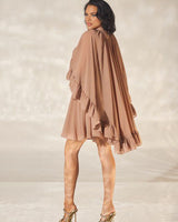 Ethereal Bloom Ruffle Dress - Brown - Palazzo Couture Online
