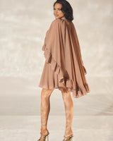 Women's Brown mini dress ruffle style back view