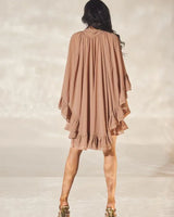 Ethereal Bloom Ruffle Dress - Brown close up detail of ruffle design