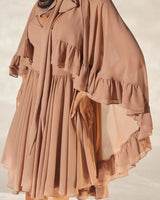 Ethereal Bloom Ruffle Dress - Brown side view highlighting short hemline