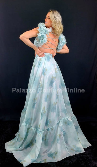 Ethereal Cascade Maxi Dress (Sage) - Palazzo Couture Online