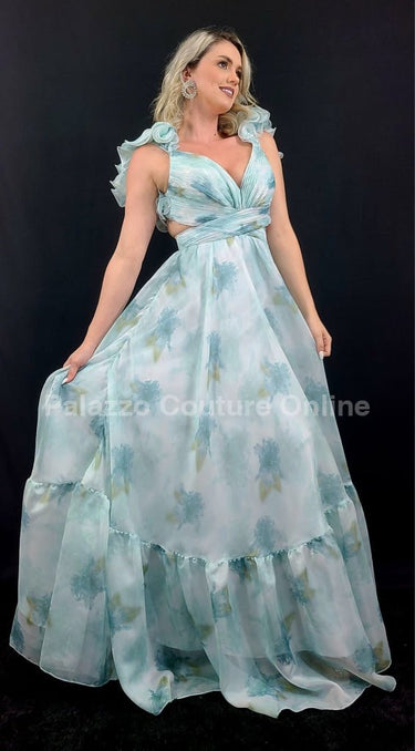 Ethereal Cascade Maxi Dress (Sage) - Palazzo Couture Online