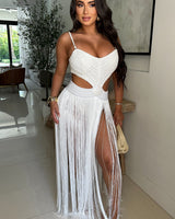 Ethereal Elegance Fringes Cover Up Maxi Dress - Palazzo Couture Online