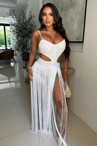 Ethereal Elegance Fringes Cover Up Maxi Dress - Palazzo Couture Online
