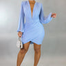 Ethereal Elegance Long Sleeve Mini Dress (Baby Blue) front view showing mini dress silhouette