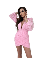 Ethereal Elegance Long Sleeve Mini Dress (Baby Pink) - Palazzo Couture Online
