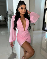 Women's Baby Pink mini dress long sleeve style back view