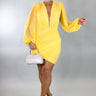 Ethereal Elegance Long Sleeve Mini Dress - Yellow - Palazzo Couture Online