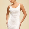 Ethereal Fringe Sculpted Mini Dress – White front view showing mini dress silhouette
