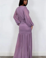 Ethereal Grace Maxi Gown - Dusty Wineberry close up detail of elegant design and fabric