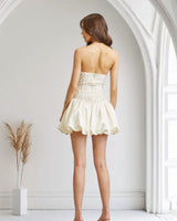Ethereal Lace Corset Bubble Mini Dress - Pearl - Palazzo Couture Online