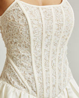 Ethereal Lace Corset Bubble Mini Dress - Pearl - Palazzo Couture Online