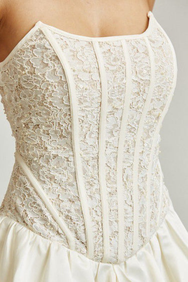 Ethereal Lace Corset Bubble Mini Dress - Pearl - Palazzo Couture Online