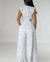 Elegant  matching two piece pant set styled for going out