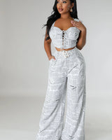 Everyday Bella Pant Set close up of matching top design and fabric detail
