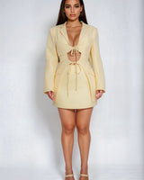 Executive Chic Cut - Out Blazer & Mini Skirt Set - Yellow - Palazzo Couture Online