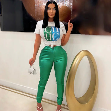 Expensive Views Disco Pants (Metallic Green) - Palazzo Couture Online