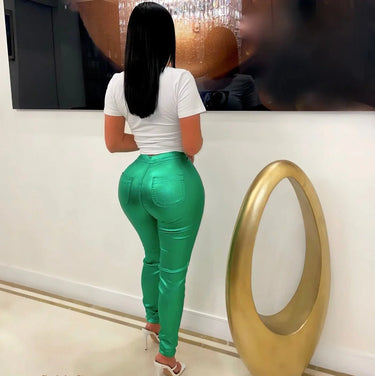 Expensive Views Metallic Disco Pants – Green High Waist - view 3