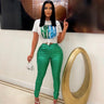 Expensive Views Metallic Disco Pants – Green High Waist - front view