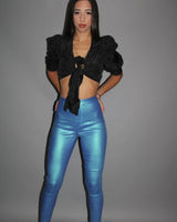 Expensive Views Metallic Blue Pants in Light Blue Shine - view 4